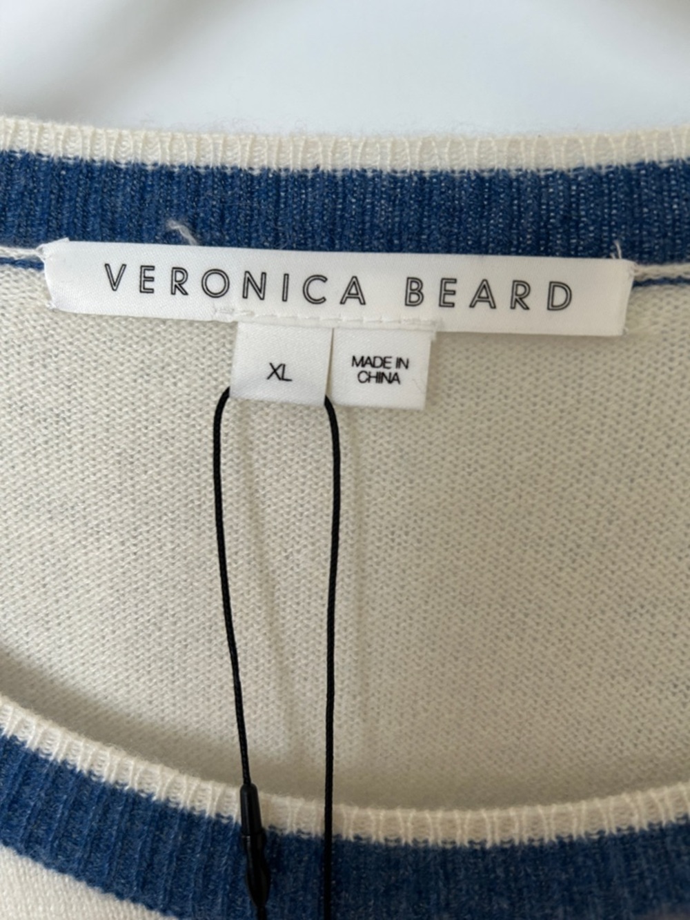 NWT Veronica Beard Albertina cashmere sweater ivory/blue XL - Picture 2 of 6